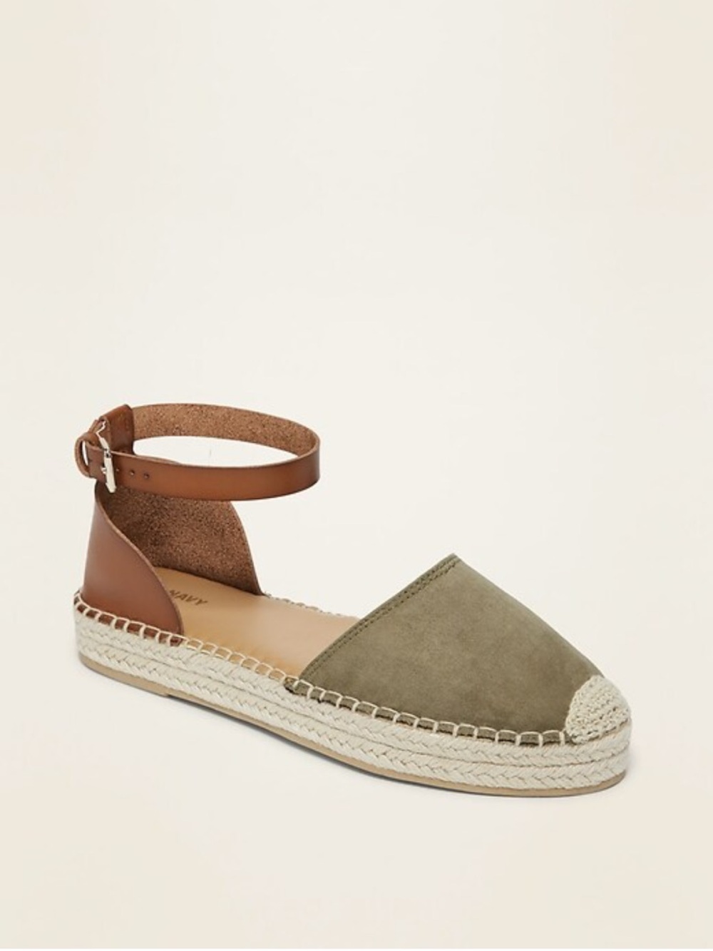 Old Navy Olive Suede Espadrille with Tan Ankle Strap